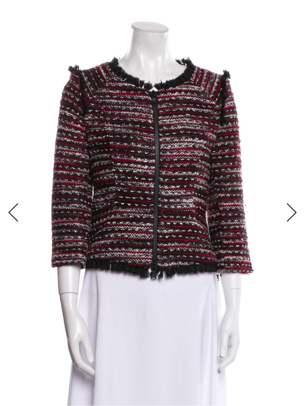 Milly Burgundy, Black & White Striped Tweed Zip Jacket